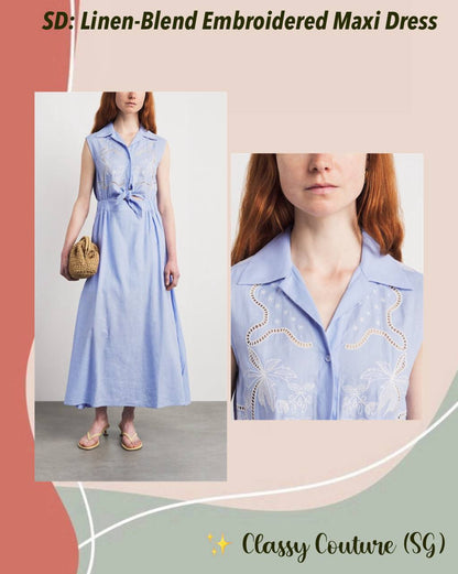 Linen-Blend Embroidered Maxi Dress