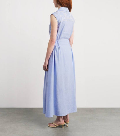 Linen-Blend Embroidered Maxi Dress