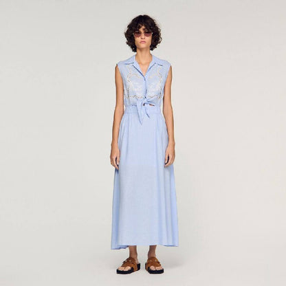 Linen-Blend Embroidered Maxi Dress