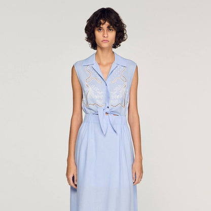 Linen-Blend Embroidered Maxi Dress