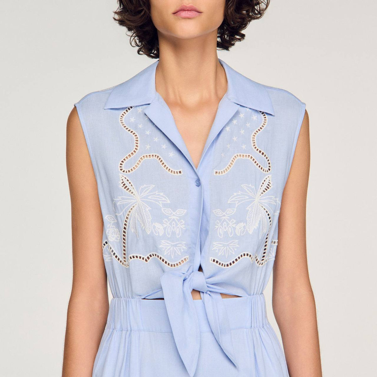 Linen-Blend Embroidered Maxi Dress