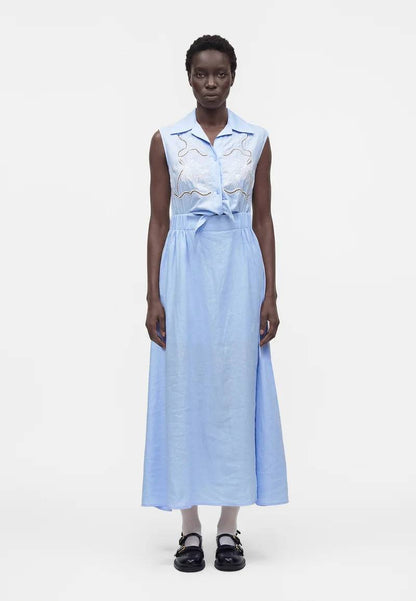 Linen-Blend Embroidered Maxi Dress