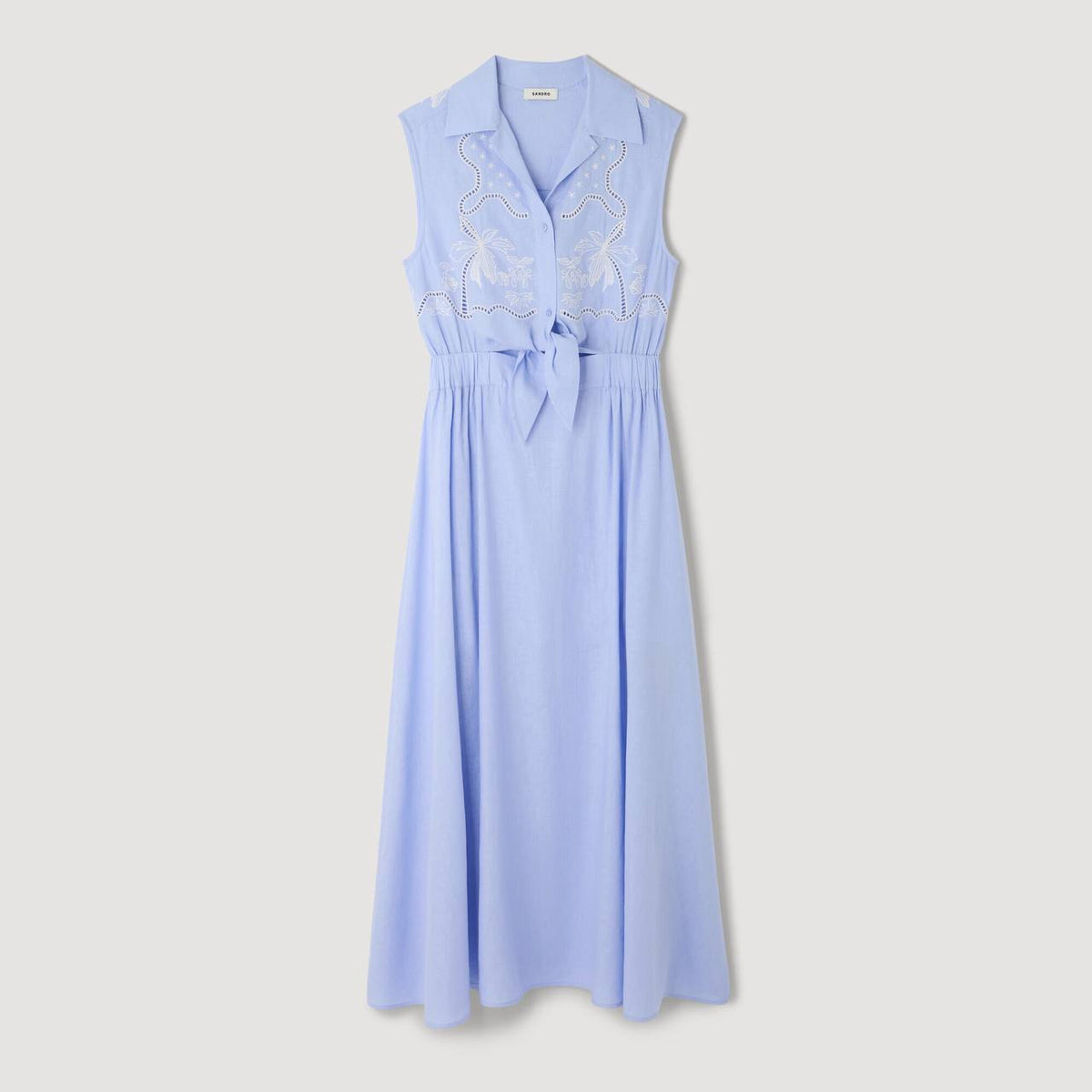 Linen-Blend Embroidered Maxi Dress