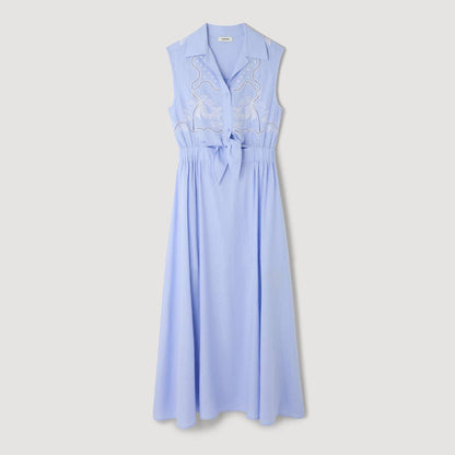 Linen-Blend Embroidered Maxi Dress