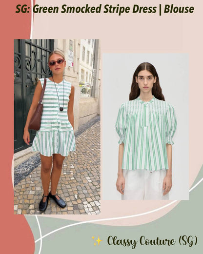 SG Green Smocked Stripe Dress + Blouse