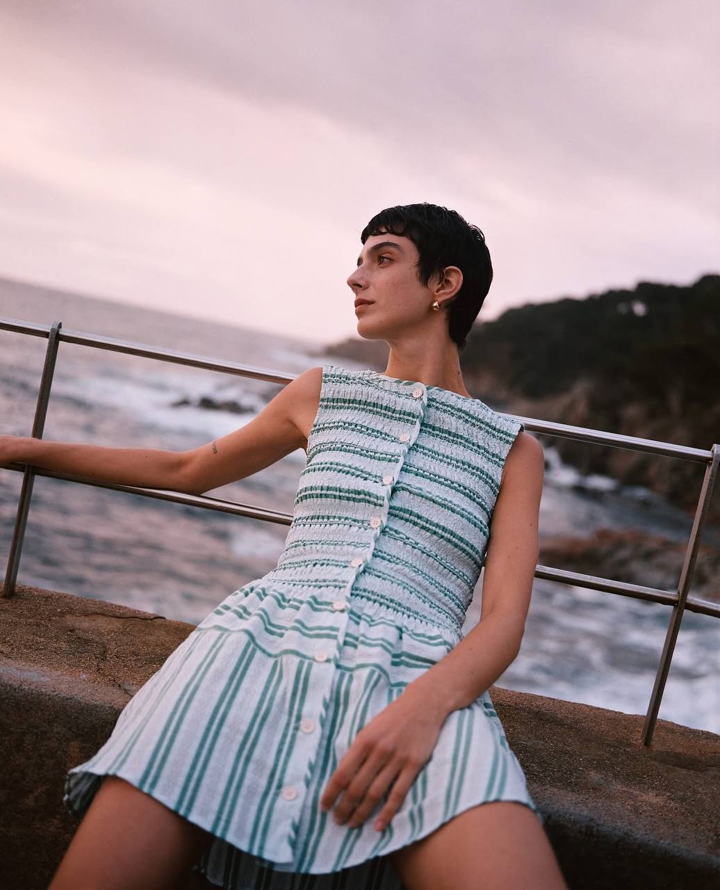 SG Green Smocked Stripe Dress + Blouse