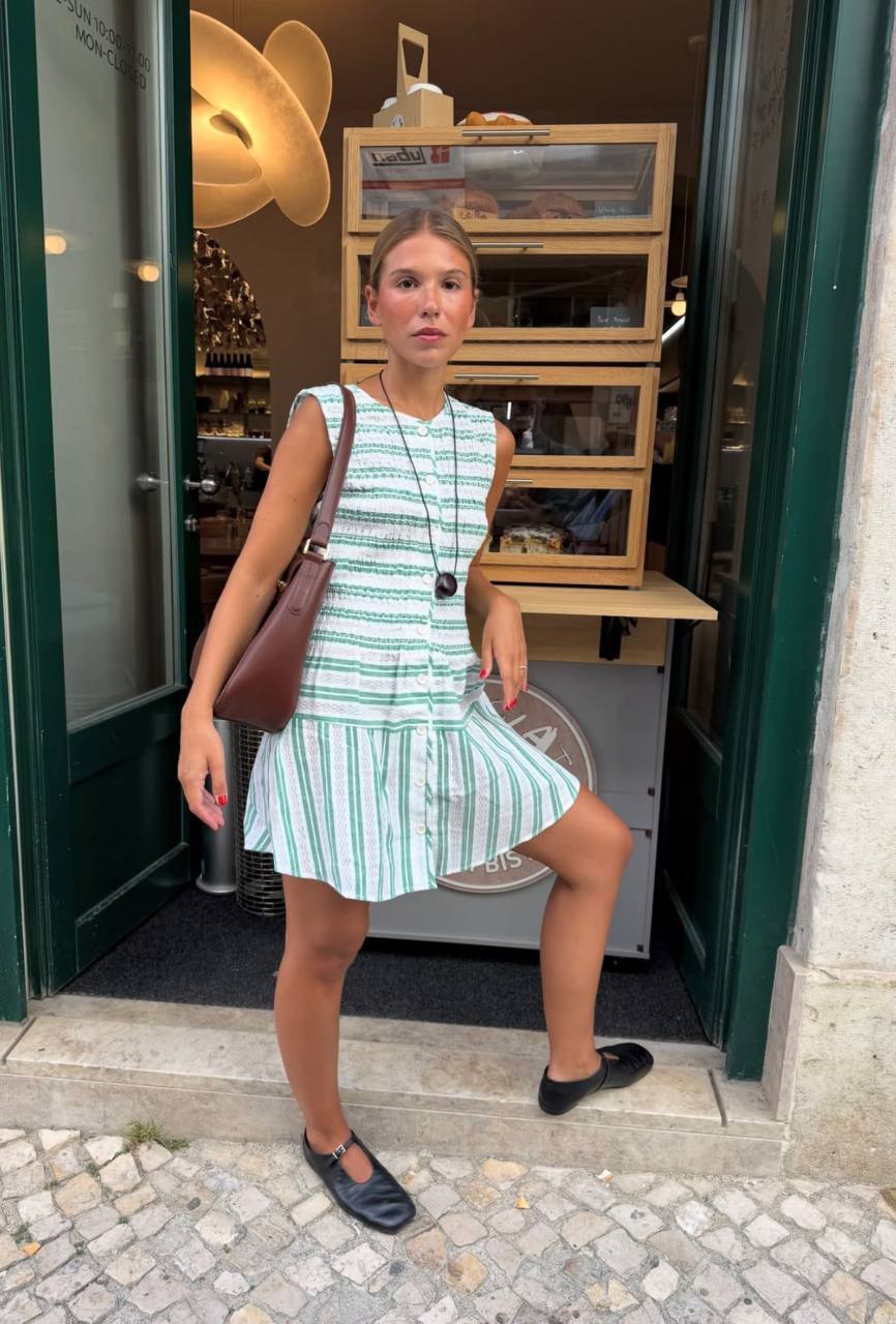 SG Green Smocked Stripe Dress + Blouse