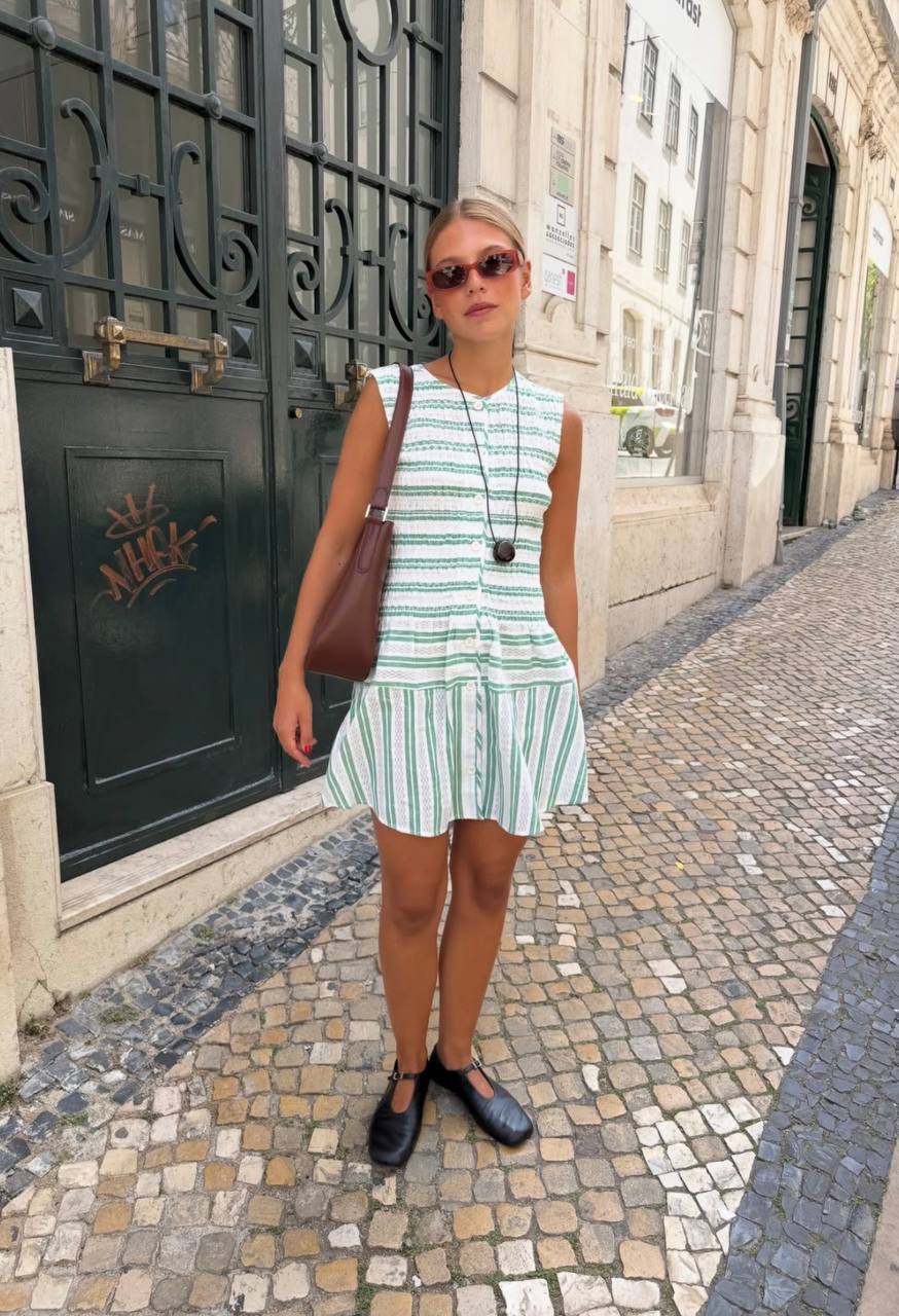 SG Green Smocked Stripe Dress + Blouse