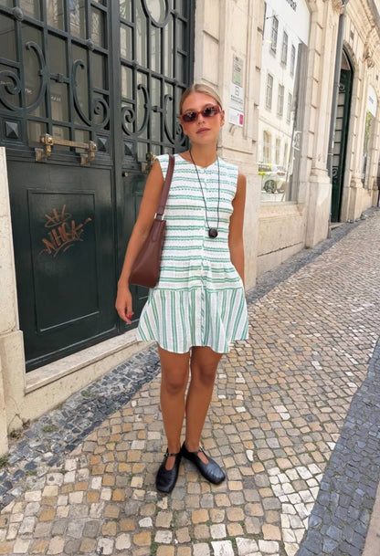 SG Green Smocked Stripe Dress + Blouse