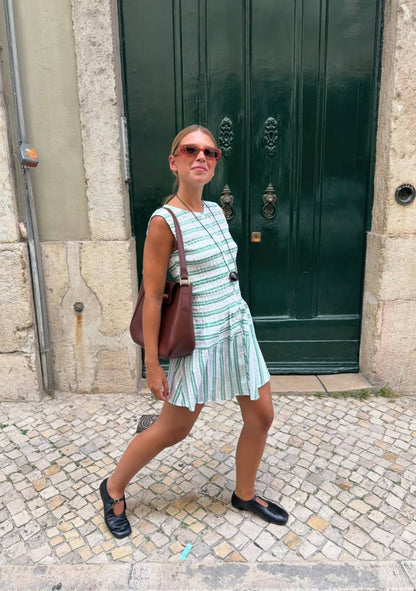 SG Green Smocked Stripe Dress + Blouse