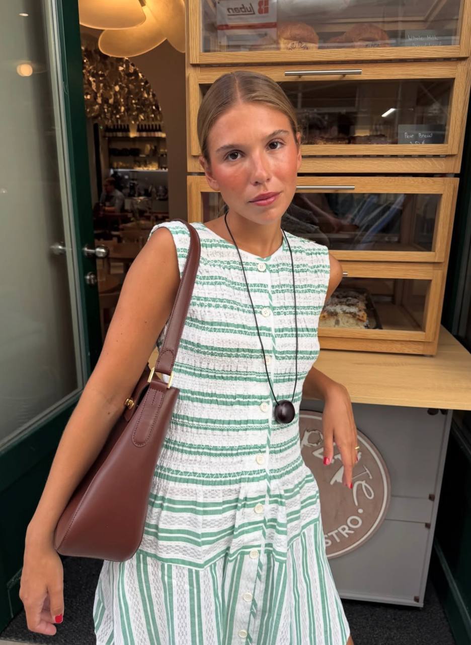 SG Green Smocked Stripe Dress + Blouse