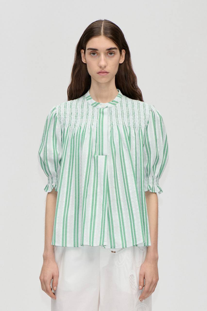SG Green Smocked Stripe Dress + Blouse