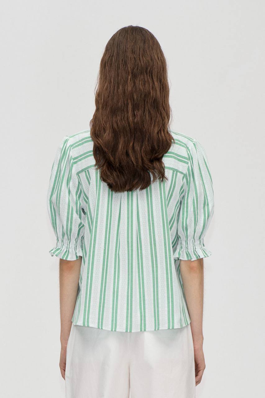 SG Green Smocked Stripe Dress + Blouse