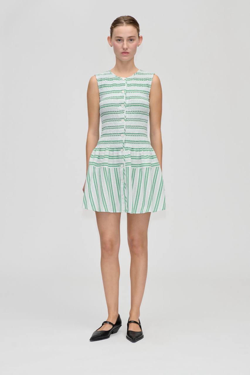 SG Green Smocked Stripe Dress + Blouse