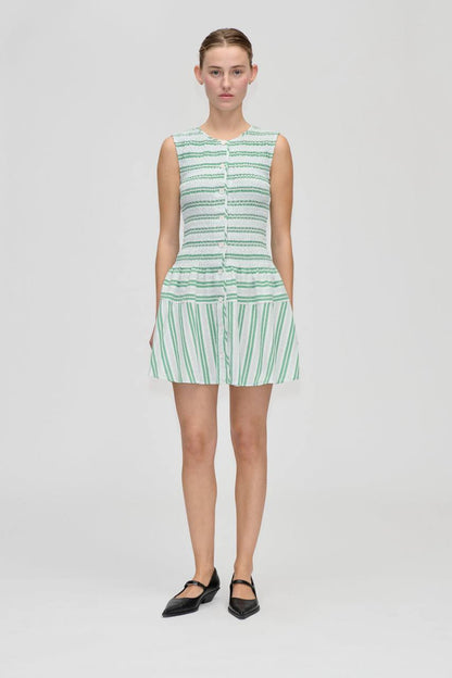 SG Green Smocked Stripe Dress + Blouse