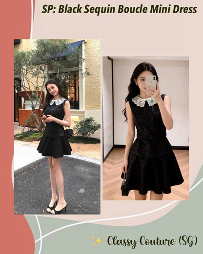 SP Black Sequin Dress with Lace Collar