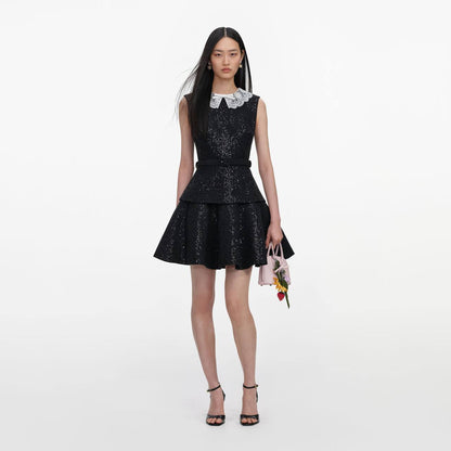 SP Black Sequin Dress with Lace Collar