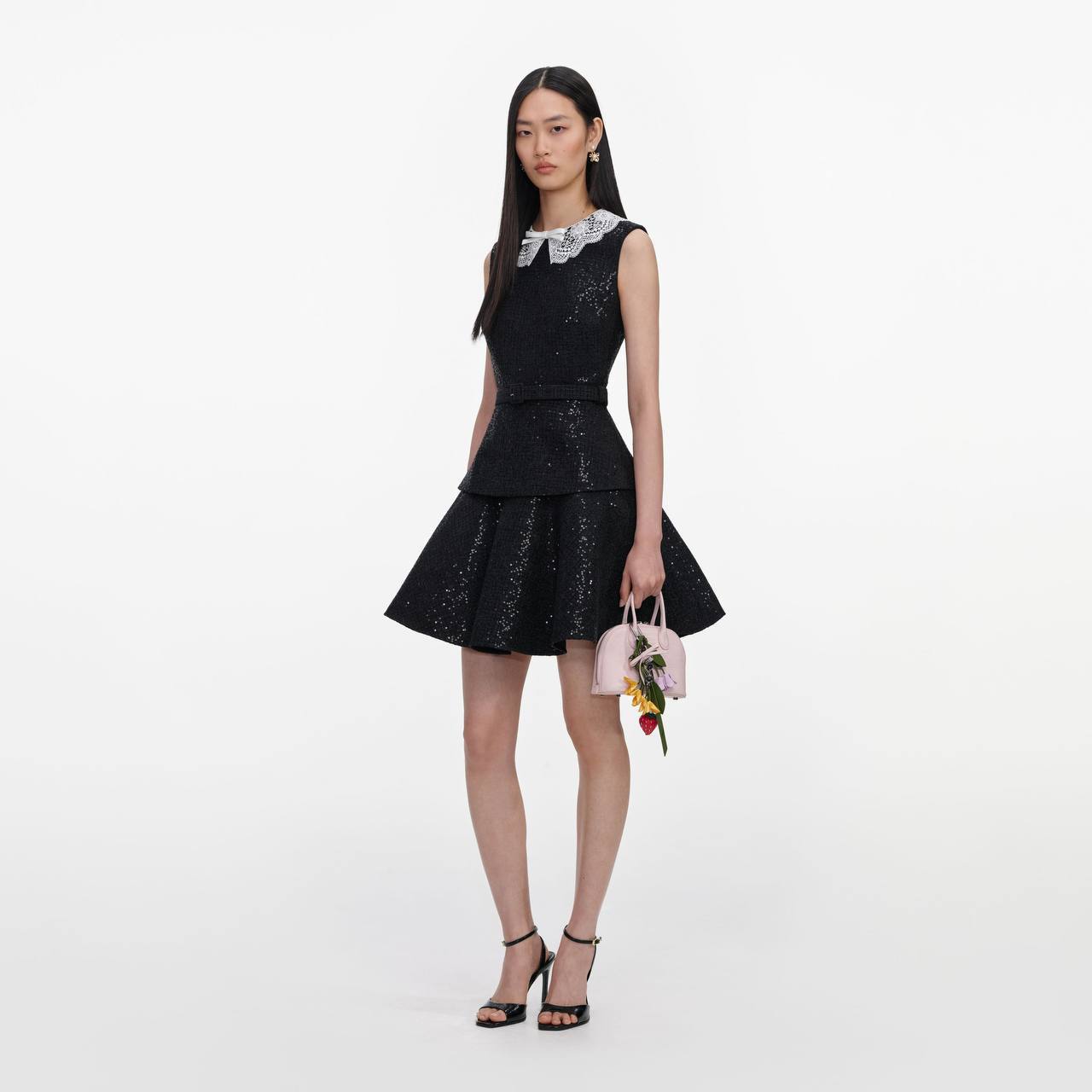 SP Black Sequin Dress with Lace Collar