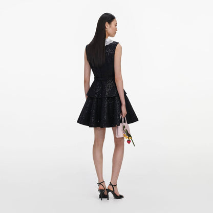 SP Black Sequin Dress with Lace Collar