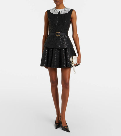 SP Black Sequin Dress with Lace Collar