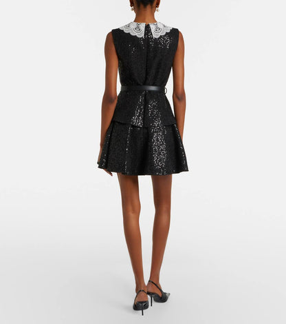 SP Black Sequin Dress with Lace Collar