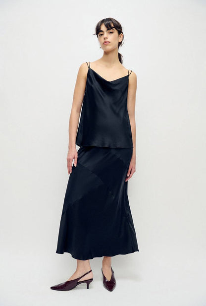 SL Drape Silk Satin Reversible Cami Top in Hammered Black & Micro Plaid