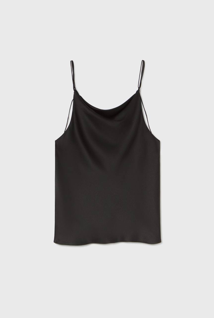 SL Drape Silk Satin Reversible Cami Top in Hammered Black & Micro Plaid
