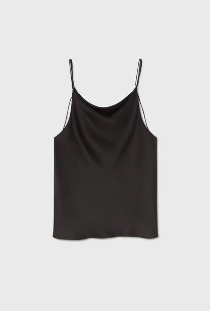 SL Drape Silk Satin Reversible Cami Top in Hammered Black & Micro Plaid