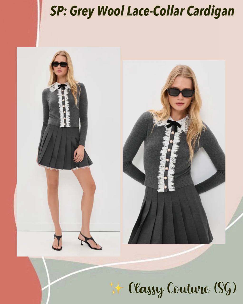 SP Grey Wool Lace-Collar Cardigan