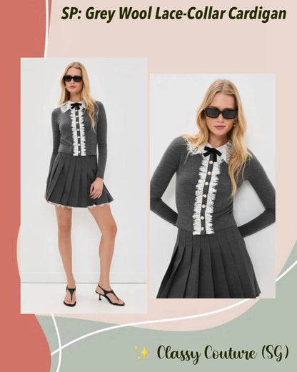 SP Grey Wool Lace-Collar Cardigan