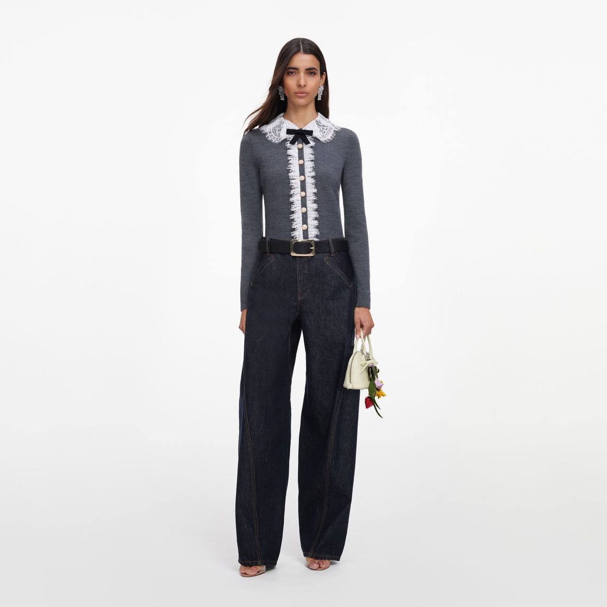 SP Grey Wool Lace-Collar Cardigan