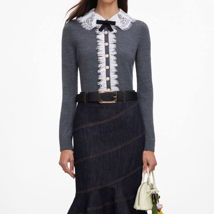 SP Grey Wool Lace-Collar Cardigan