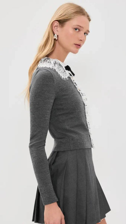 SP Grey Wool Lace-Collar Cardigan
