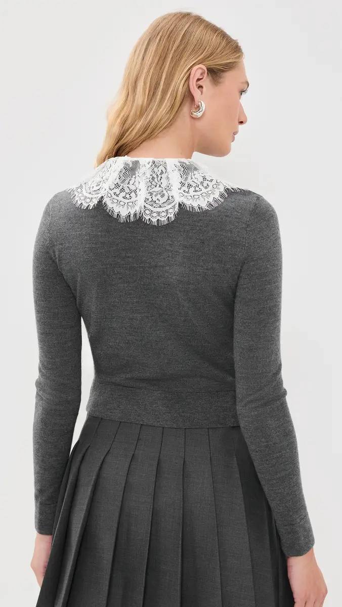 SP Grey Wool Lace-Collar Cardigan