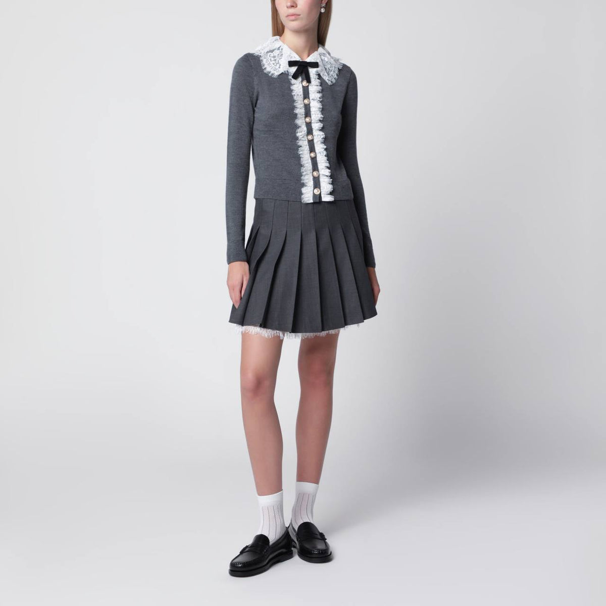 SP Grey Wool Lace-Collar Cardigan