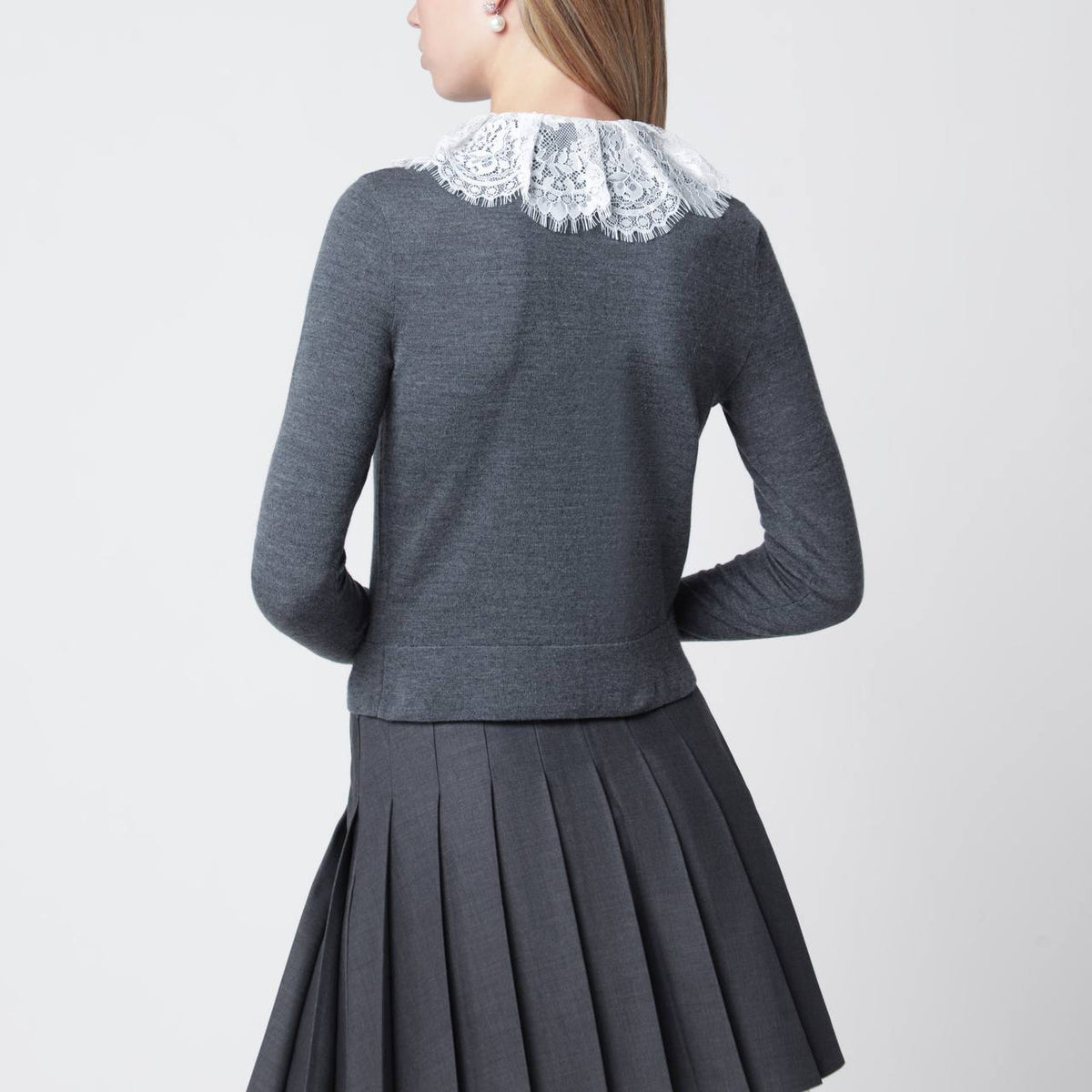 SP Grey Wool Lace-Collar Cardigan