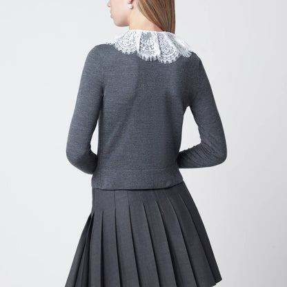 SP Grey Wool Lace-Collar Cardigan