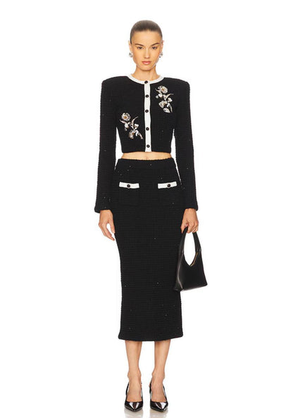 SP Black Floral Textured Knit Set