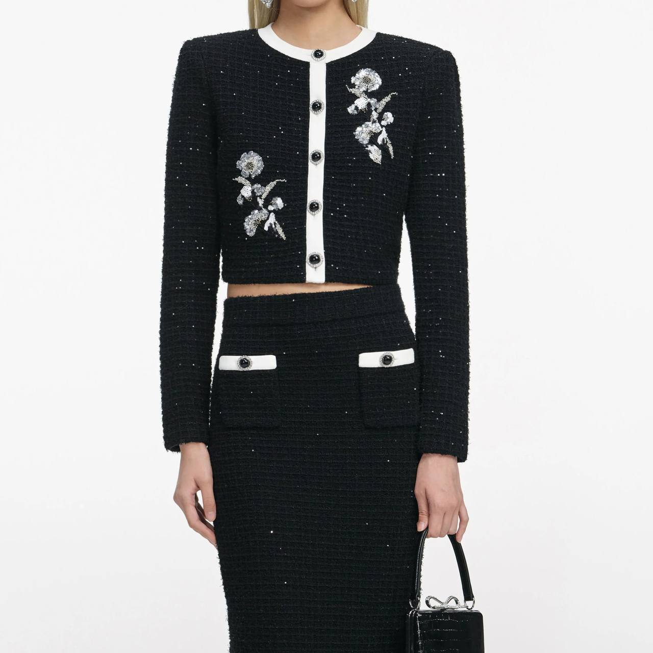 SP Black Floral Textured Knit Set