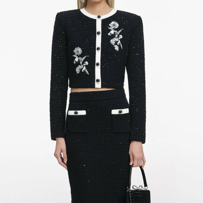 SP Black Floral Textured Knit Set