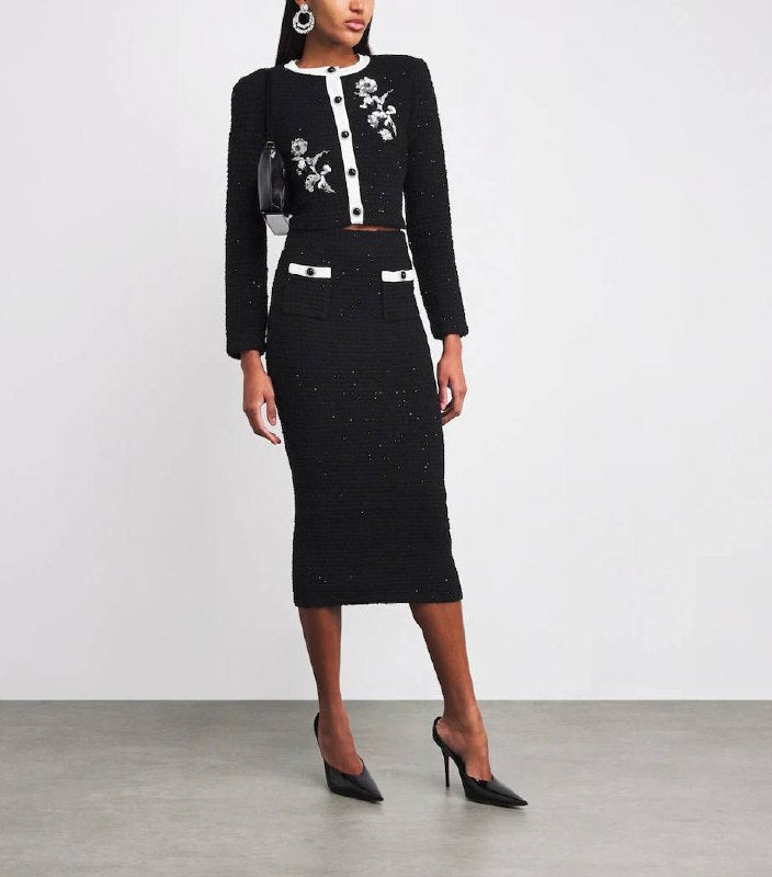 SP Black Floral Textured Knit Set