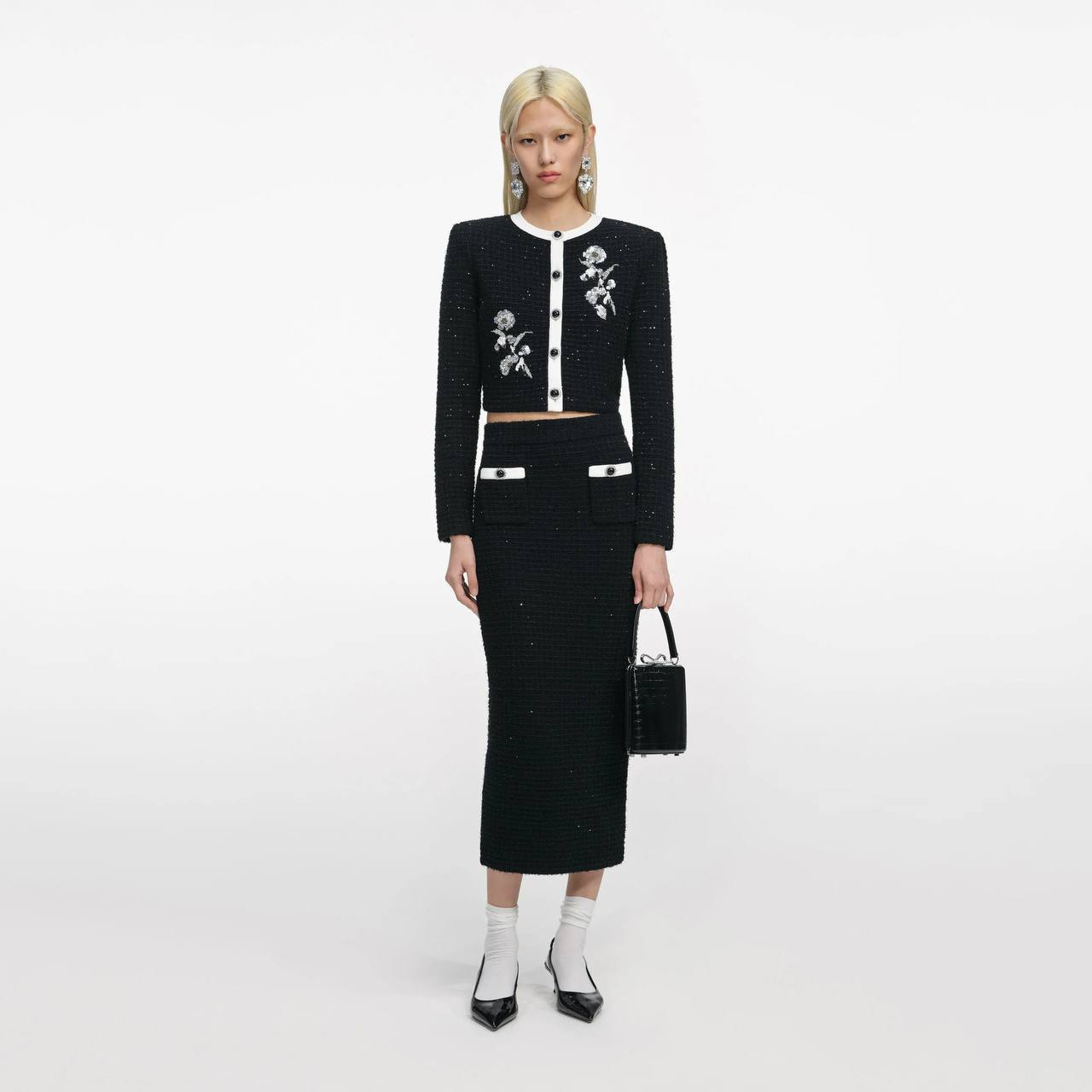 SP Black Floral Textured Knit Set