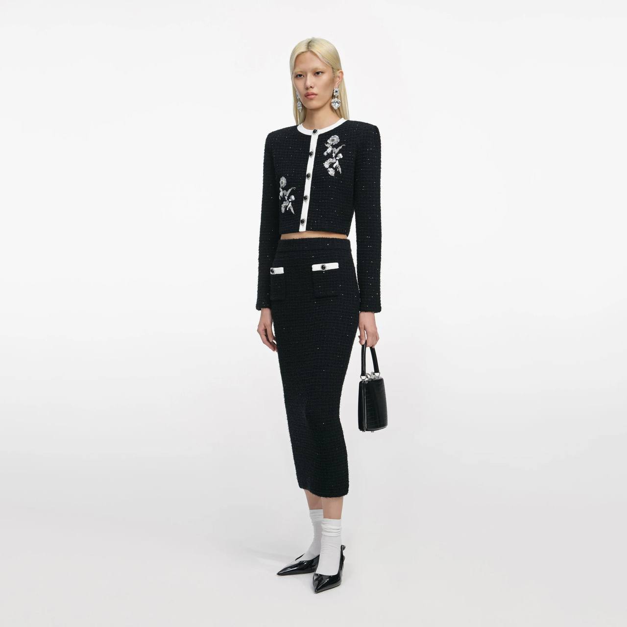 SP Black Floral Textured Knit Set