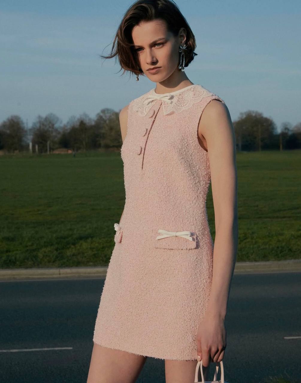 SP Pink Boucle Lace-Collar Mini Dress