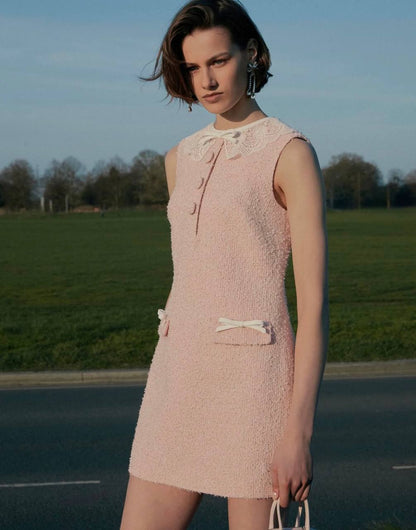 SP Pink Boucle Lace-Collar Mini Dress