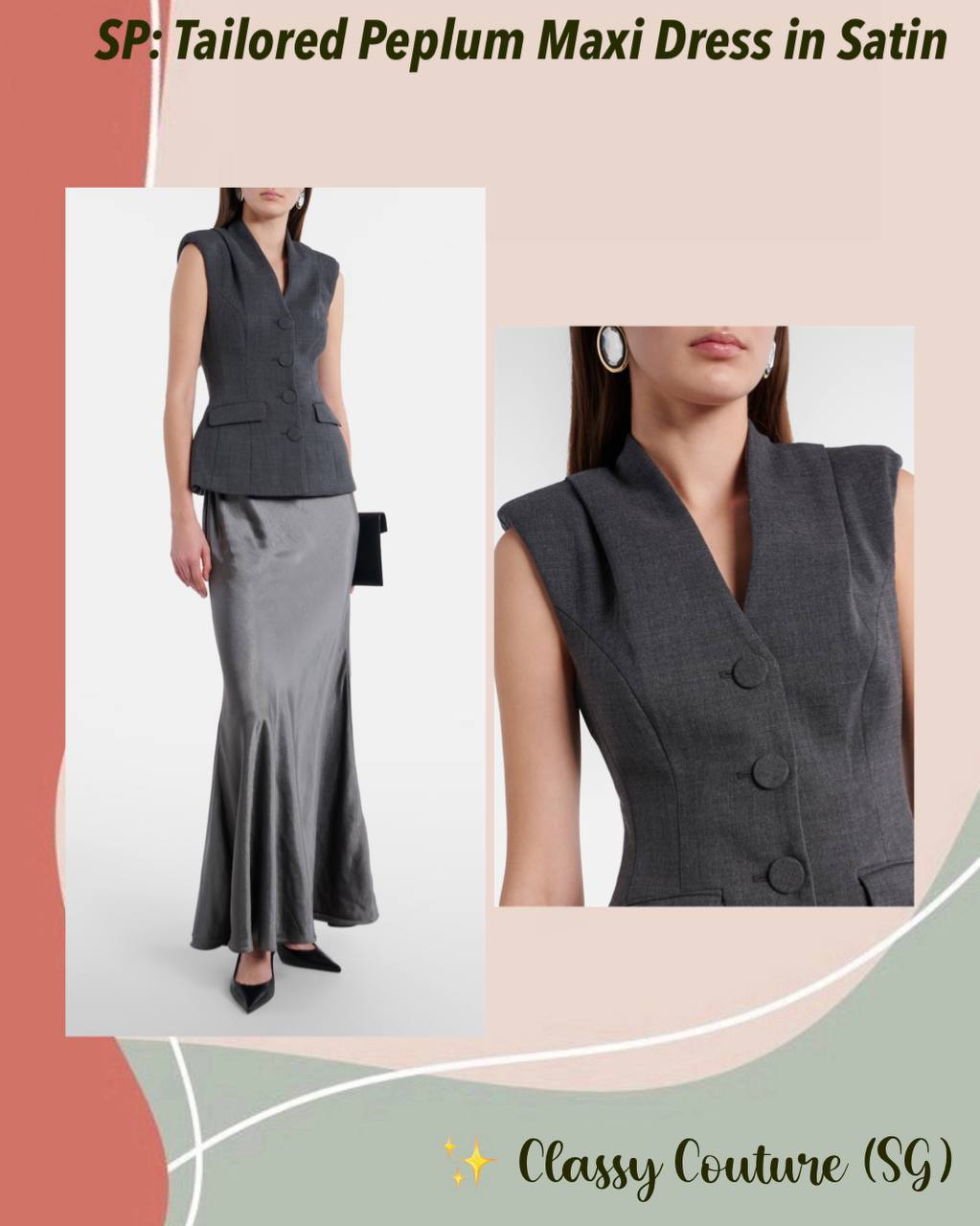 SP Tailored Peplum Maxi Dress in Satin