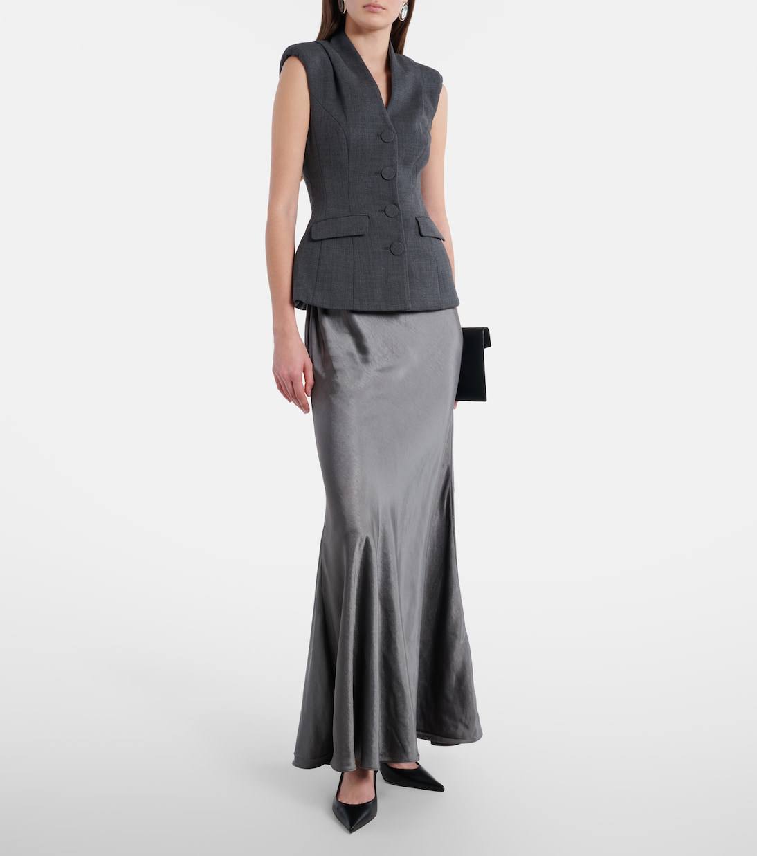 SP Tailored Peplum Maxi Dress in Satin