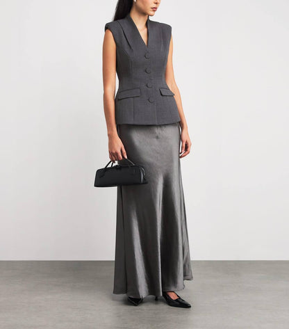 SP Tailored Peplum Maxi Dress in Satin