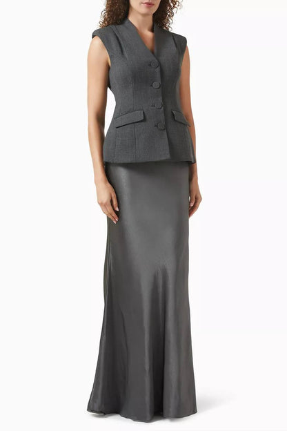 SP Tailored Peplum Maxi Dress in Satin