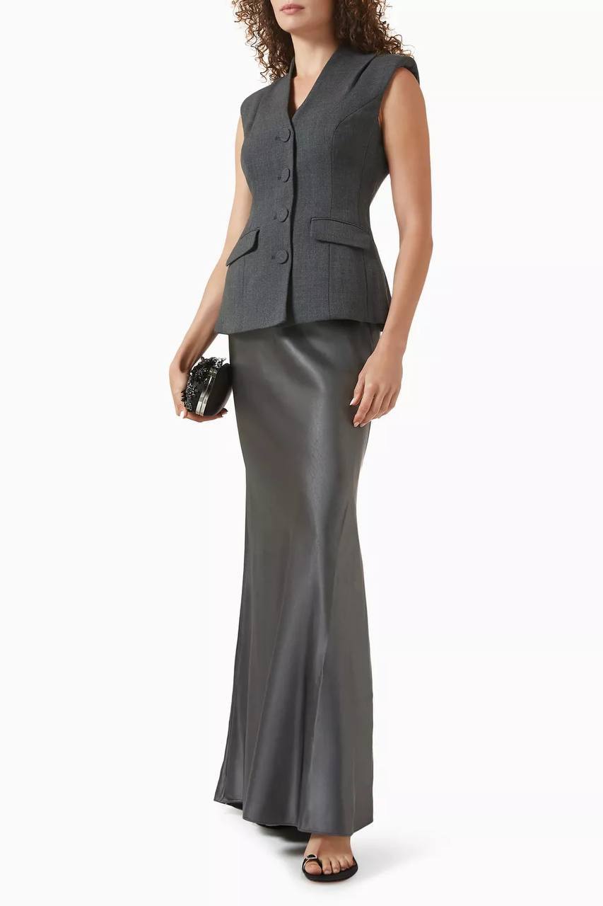 SP Tailored Peplum Maxi Dress in Satin